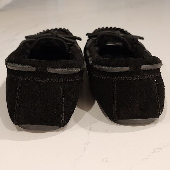 Clark's Black Leather Suede Faux Fur Lined Moccasin Shoe Size 6M - Picture 4 of 8